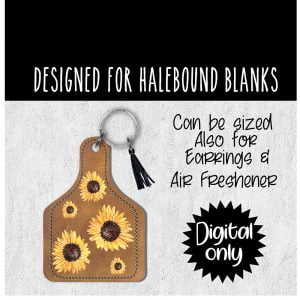 Leather Stitched Sunflower Cowtag-Keychain-Earring-Air freshener-Sublimation File or Printable File