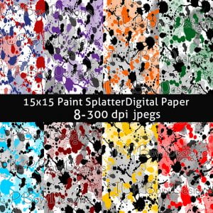 Paint Splatter Watercolor Mix Digital Background Bundle
