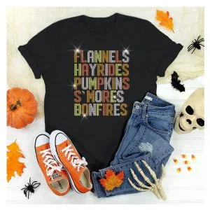 Flannels Hayrides Smores Sparkle Bling Tee