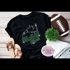 Football Mom Green Silver Sparkle Bling Tee
