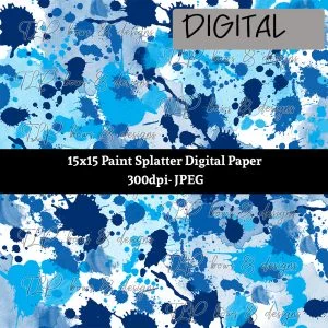 Blue and Col Blue Splatter Digital Paper-Sublimation File or Printable File