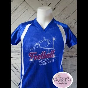 Football Mom Replica Vneck Jersey Bling Top-Blue Red