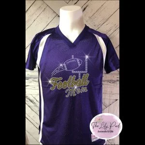 Football Mom Replica Vneck Jersey Bling Top-Purple YellowGold