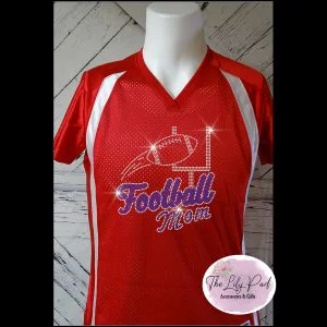 Football Mom Replica Vneck Jersey Bling Top-Red Blue