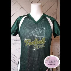 Football Mom Replica Vneck Jersey Bling Top-Green YellowGold