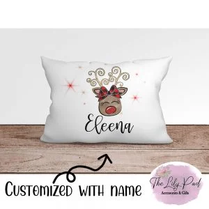 Girly Faux Sparkle Reindeer Personalized Pillowcase