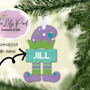 Purple Green Elf Personalized Ornament