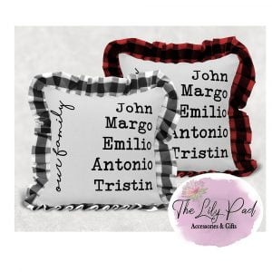 Personalized Home Family Name Buffalo Plaid Ruffle Pillow Cover- NO INSERT INCLUDED