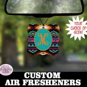 Teal Aztec Print Personalized Air Freshener