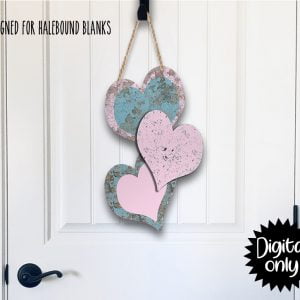 Heart Trio Door/Wall Hanger design Blue Pink Rust- Sublimation download
