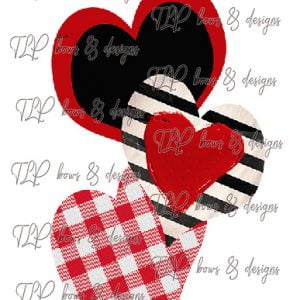Heart Trio Door/Wall Hanger design red black vintage- Sublimation download
