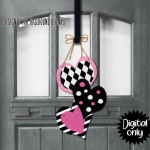 Heart Trio Door/Wall Hanger design pink black- Sublimation download
