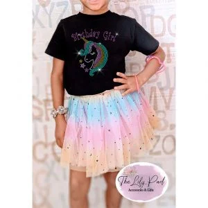 Unicorn Birthday Girl Bling Tee