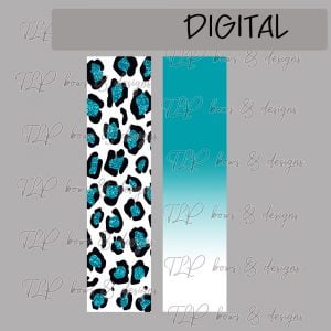 Cheetah Print Teal Faux Glitter Ombre Cheer Bow PNG