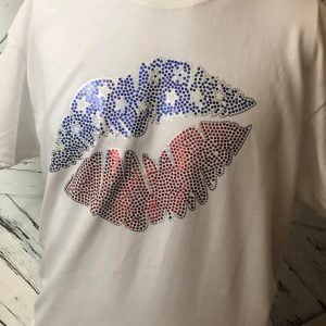 Star Red Blue Silver Patriotic Lips Spangle Bling Shirt