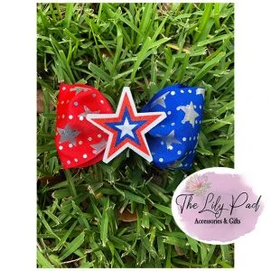 Red White Blue Patriotic Stars Spangle Bling Tailless Hair Bow