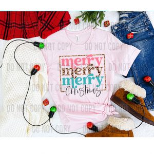 Merry Christmas Pinks Leopard Stacked Retro  DTF transfer