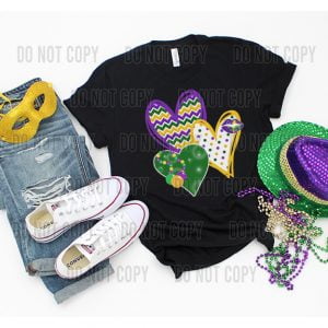 Mardi Gras Heart Trio DTF Transfer