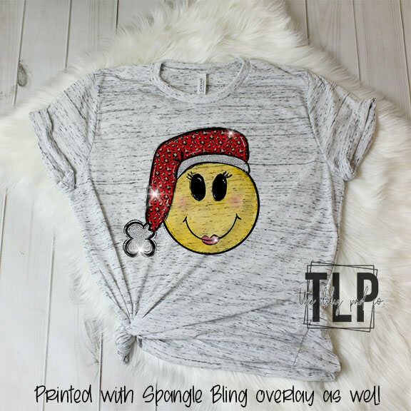 Christmas Smiley Face with Spangle Bling Sweatshirt or Tee