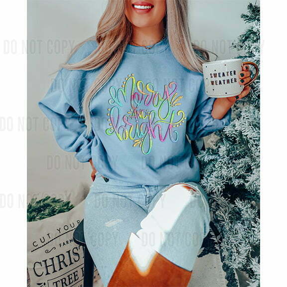 Merry and Bright Whimsical Graphic Sweatshirt or Tee