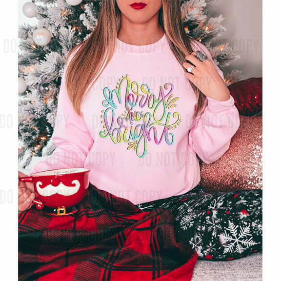 Merry and Bright Whimsical Graphic Sweatshirt or Tee