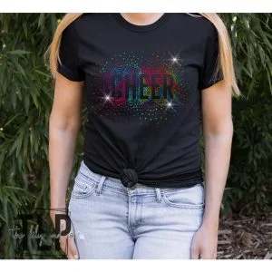 Rainbow Colored Cheer Scatter Spangle Bling Top