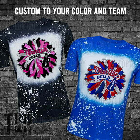 Cheer Pom Custom Name Team Color Faux Bleach Tee Shirt