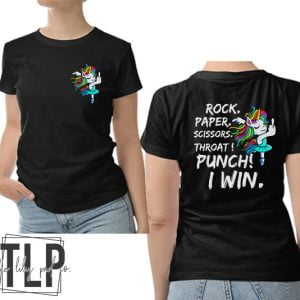 Rock Paper Scissors Throat Punch I Win Unicorn Graphic Tee