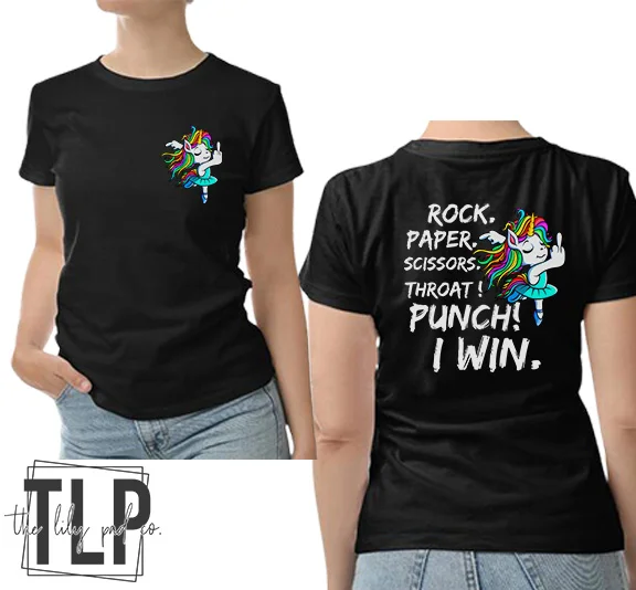 Rock Paper Scissors Throat Punch I Win Unicorn Graphic Tee