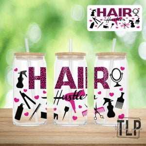 Hair Hustler pink-UV 16oz Glass Wrap