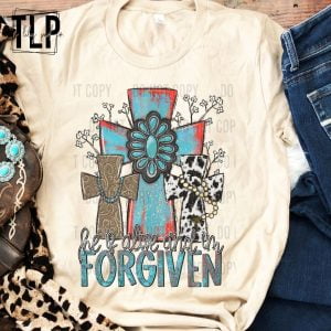 He is Alive Forgiven Turquoise Crosses Graphic Tee