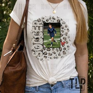 Soccer Photo Frame Leopard Mom Graphic Tee or Sweatshirt