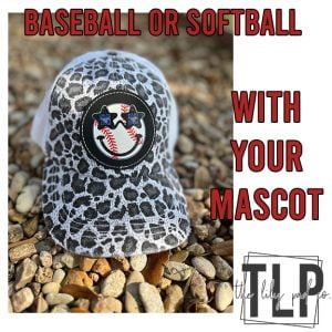 Baseball or Softball Smile Face Leather Patch with Mascot Cheetah Hat