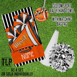Custom Orange Cheer Bag Tag-Rally Hand Towel or Set
