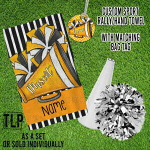 Custom Yellow Gold Cheer Bag Tag-Rally Hand Towel or Set