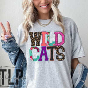 Wildcats Faux Applique Embroidery Look Graphic Tee