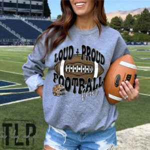Loud and Proud Football Mom Fan Black Cheetah Graphic Tee or Sweatshirt
