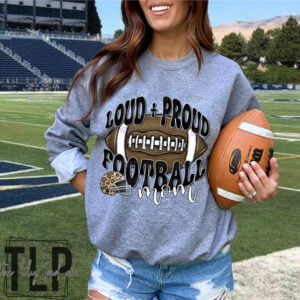 Loud and Proud Football Mom Fan Black Cheetah Graphic Tee or Sweatshirt