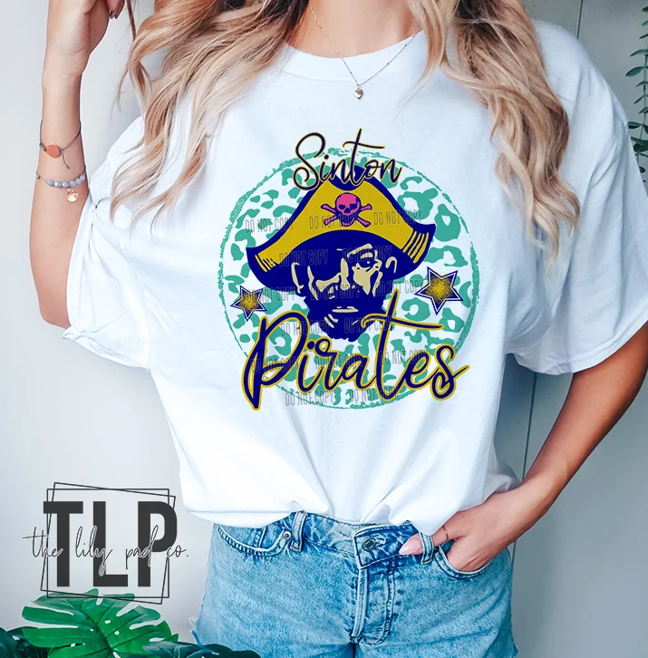 Vibrant Colored Preppy Sinton Pirates Graphic Tee