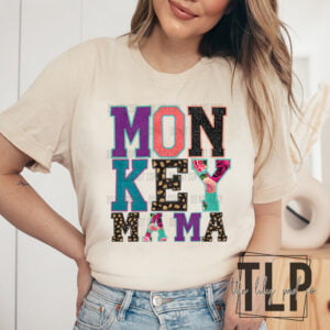 Monkey Mama Faux Embroidery Applique DTF Transfer