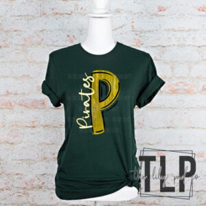 Pirates Yellow Gold Digital Painted Mascot Letter Word Graphics Tee