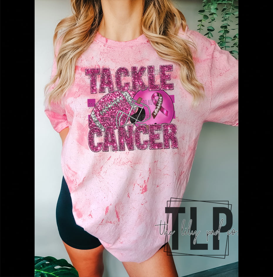 Sequin Look Tackle Cancer Graphic Top - Image 2