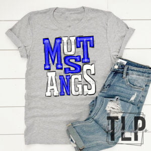 Mustangs Blue and White Sporty Mascot Doodle Top