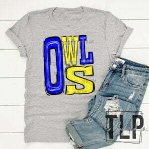 Owls Blue and Yellow Sporty Mascot Doodle Top