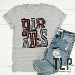 Pirates Maroon and Silver Sporty Mascot Doodle Top