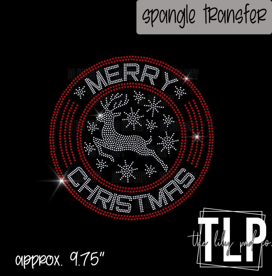 Merry Christmas Round Reindeer- Spangle Transfer
