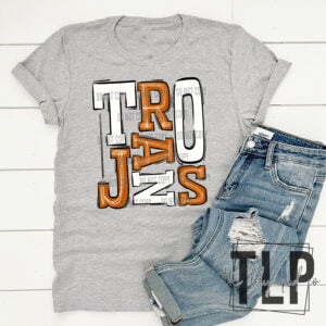 Trojans Orange and White Sporty Mascot Doodle Top