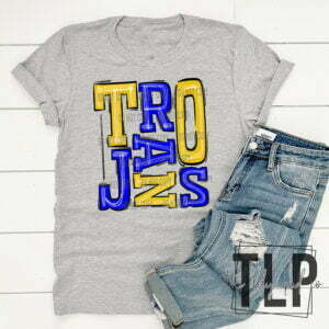 Trojans Blue and Yellow Sporty Mascot Doodle Top