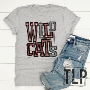 Wildcats Maroon and Silver Sporty Mascot Doodle Top