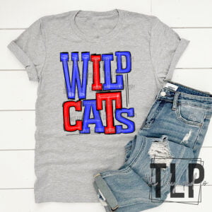 Wildcats Blue and Red Sporty Mascot Doodle Top